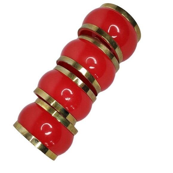 4 Vintage Round Circle Red Gold Tone Plastic Napkin Rings 1.25" W X 1.75" D - Picture 4 of 4